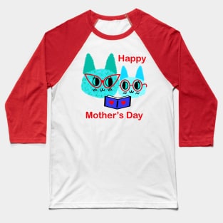 Mother’s Day Fuzzy Reading Cats Baseball T-Shirt